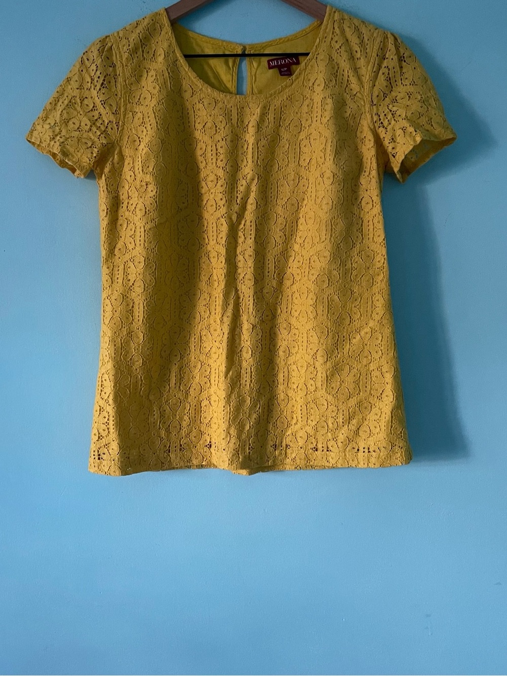 Merona Lace Canary Yellow Short Sleeve Top Blouse S Whimsy